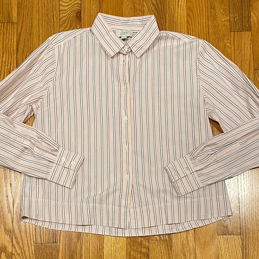 Cropped Boxy Striped Blush Button Down